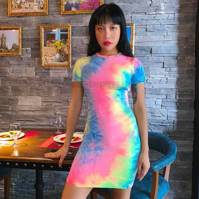 Neon Color Tye Dye Rainbow Sexy Dress NEON COLOR DRESSES color: Blue|Orange|see chart
