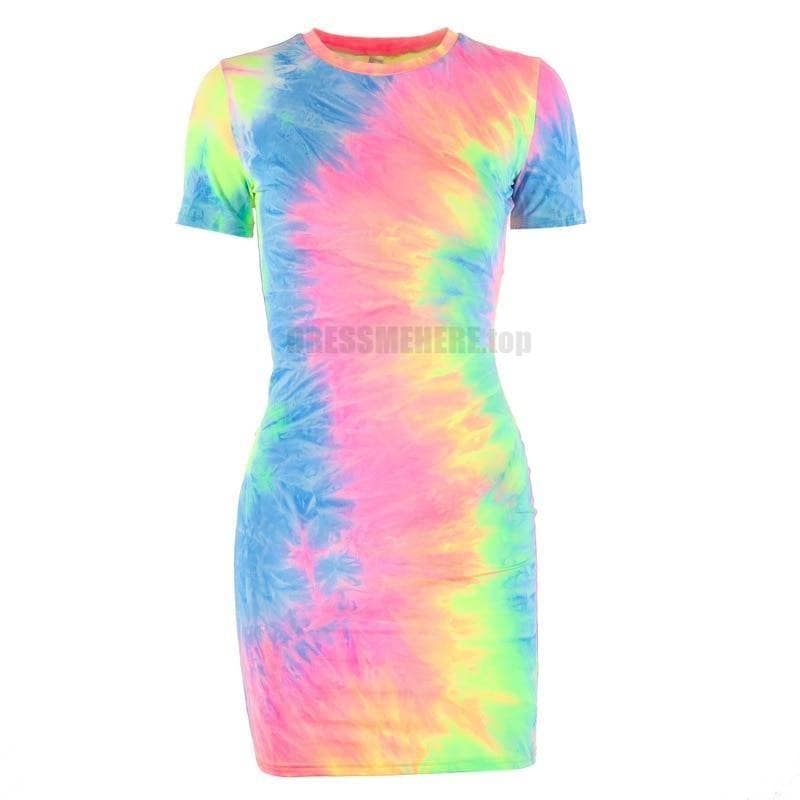 Neon Color Tye Dye Rainbow Sexy Dress NEON COLOR DRESSES color: Blue|Orange|see chart