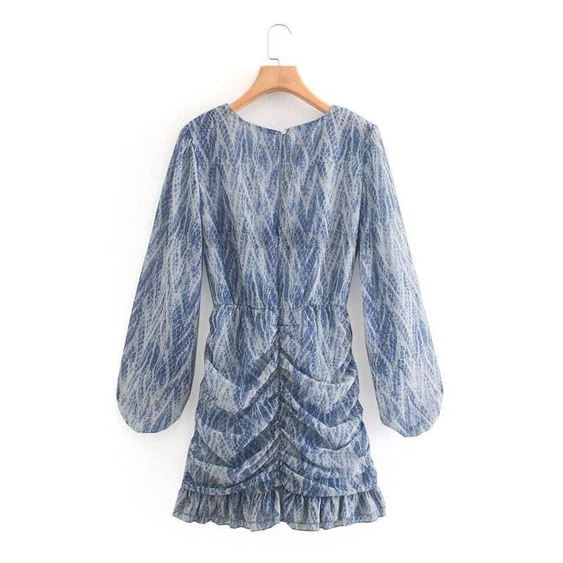 snakeskin print ruffle dress lantern sleeve v neck sexy dresses spring autumn sukienka letnia za 2020 women vestido de mujer NEON COLOR DRESSES color: Blue|Brown|Pink
