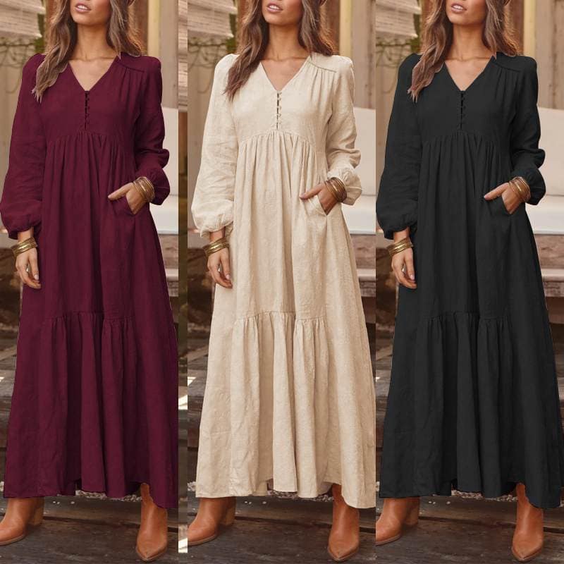 Bohemian Shirt Dress Women’s Maxi Sundress ZANZEA 2021 Spring Elegant Casual V Neck Ruflle Vestido Female Long Sleeve Tunic Robe NEON COLOR DRESSES color: A Beige|A Black|A Wine Red|B Blue|B Wine Red|B Yellow|C Black|C White|C Yellow