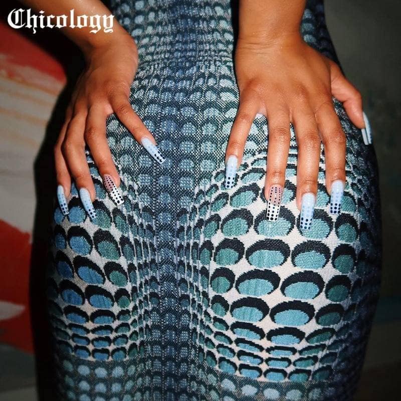 Chicology 2021 Women Summer Dress Snake Tie Dye 3D Print Sleeveless Midi Round Neck Y2K Bodycon Elegant Dresses BLUE SNAKESKIN DRESSES color: Blue