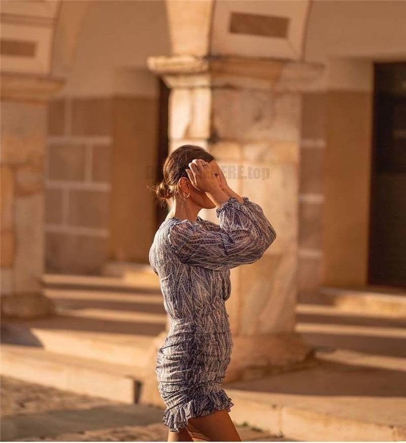 snakeskin print ruffle dress lantern sleeve v neck sexy dresses spring autumn sukienka letnia za 2020 women vestido de mujer NEON COLOR DRESSES color: Blue|Brown|Pink