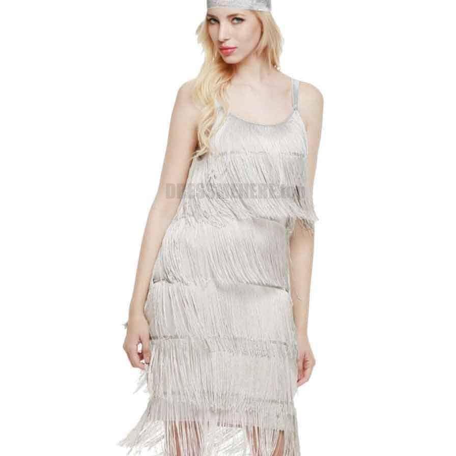 Flapper Tassel Low Cut Fringe Dress FLAPPER DRESSES color: Black|sliver|White