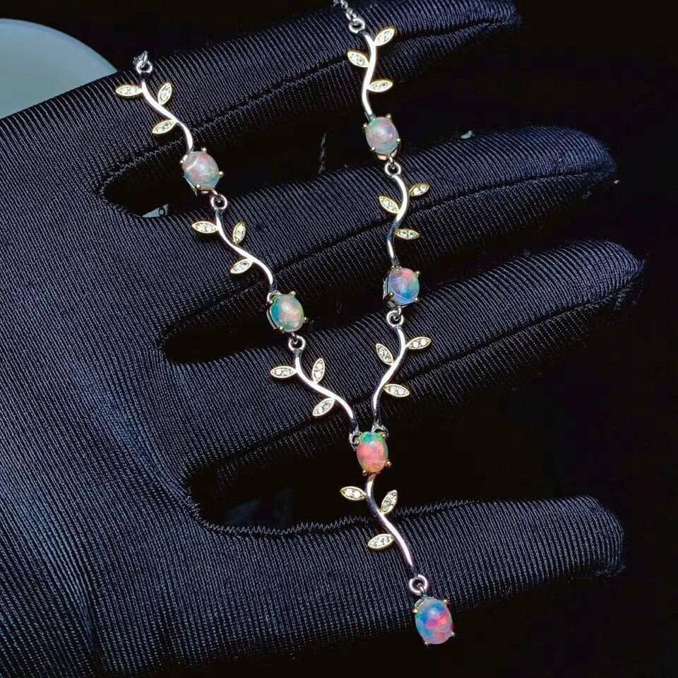 New natural opal necklace women 925 silver necklace fire color super shiny luxury elegant style ACCESSORIES ba2a9c6c8c77e03f83ef8b: 45cm