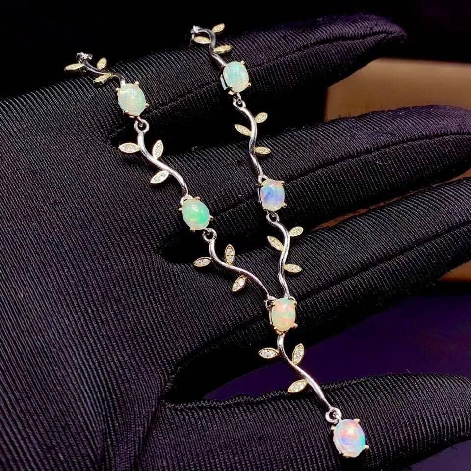 New natural opal necklace women 925 silver necklace fire color super shiny luxury elegant style ACCESSORIES ba2a9c6c8c77e03f83ef8b: 45cm