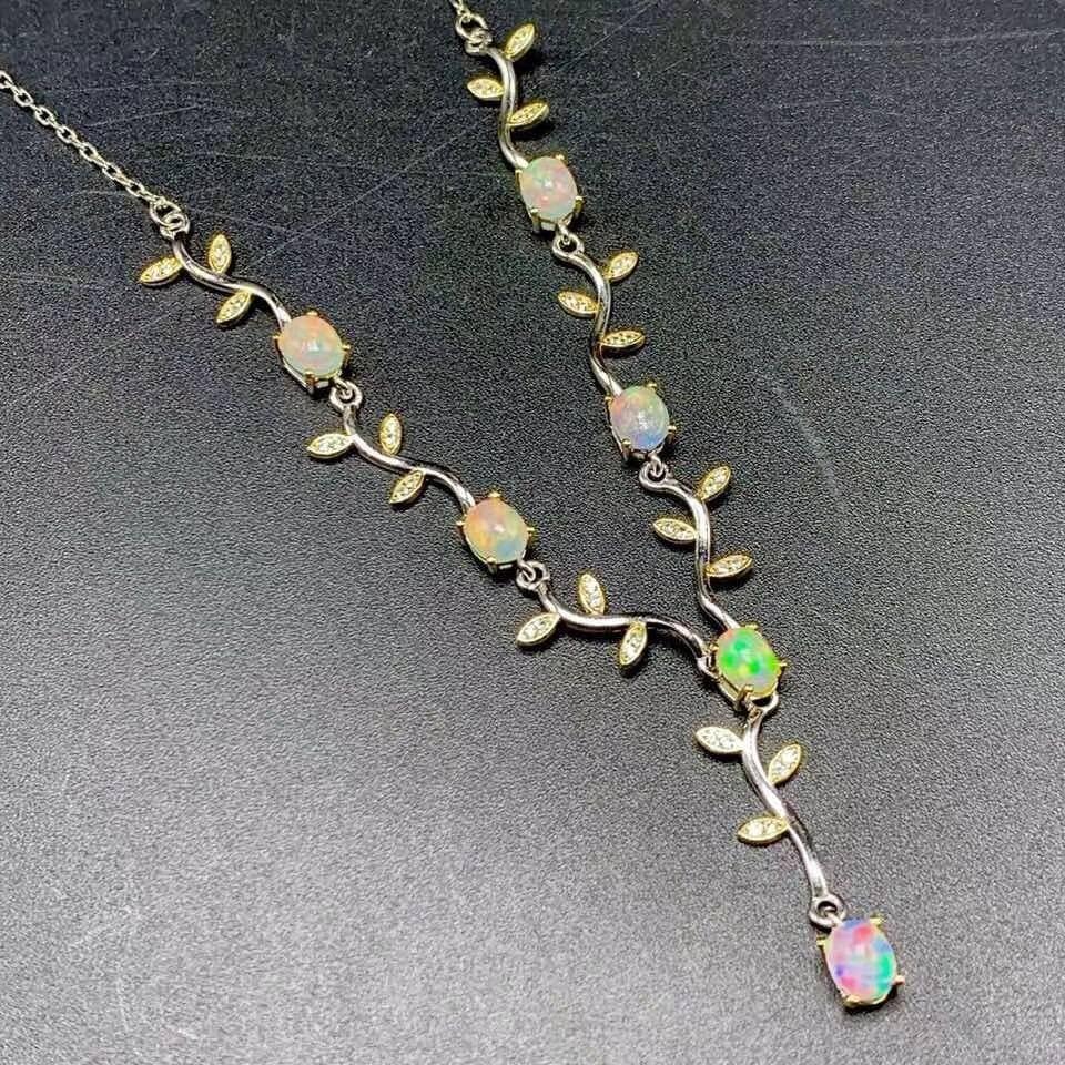 New natural opal necklace women 925 silver necklace fire color super shiny luxury elegant style ACCESSORIES ba2a9c6c8c77e03f83ef8b: 45cm