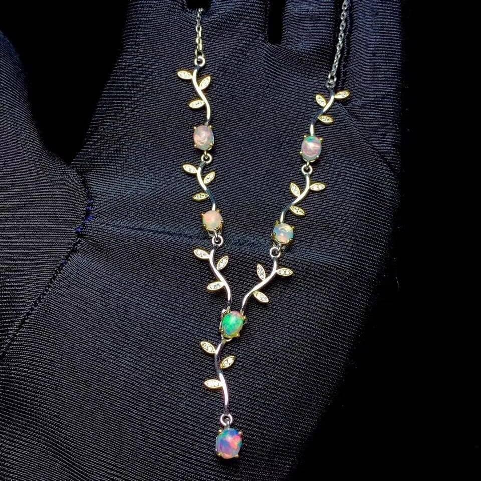 New natural opal necklace women 925 silver necklace fire color super shiny luxury elegant style ACCESSORIES ba2a9c6c8c77e03f83ef8b: 45cm